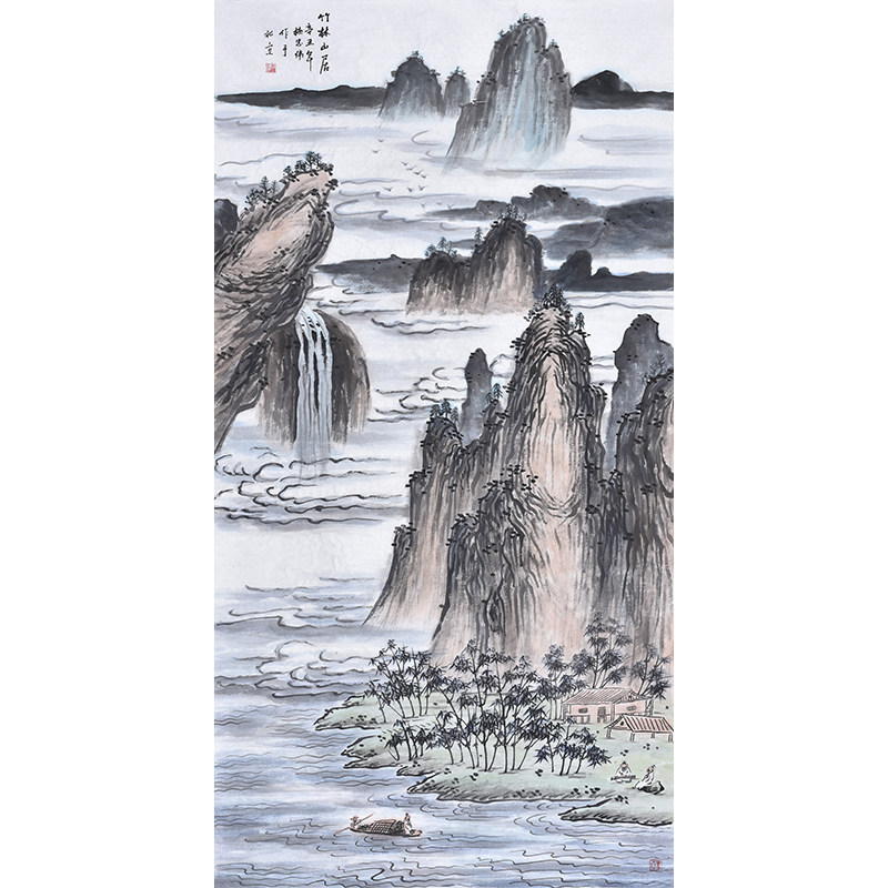 手绘真迹高山流水山水画作品国画风水靠山客厅装饰书画办公室挂画