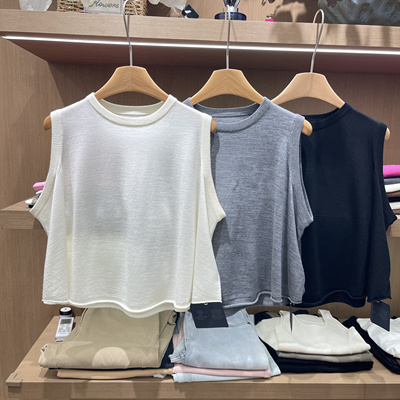 2024夏季新款纯色羊毛简约圆领宽松休闲范吊带背心女T恤潮