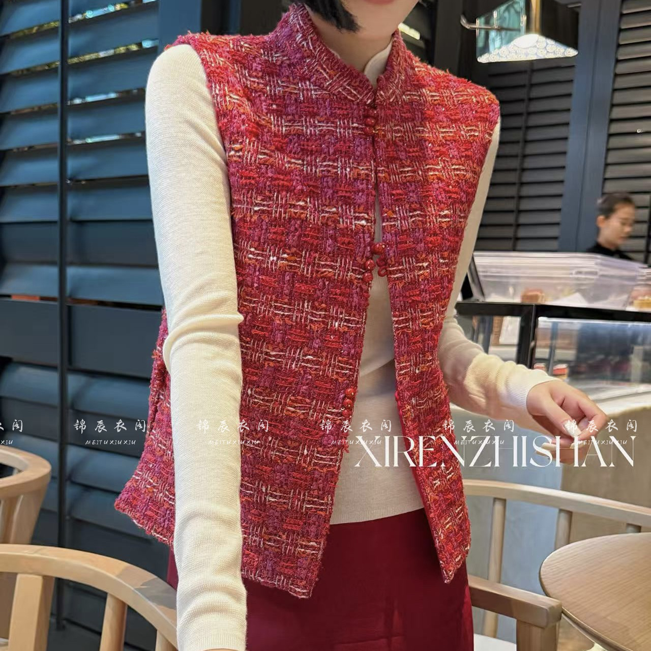 怒推！新年圣诞款 新中式国风红色轻奢无袖马甲背心上衣女