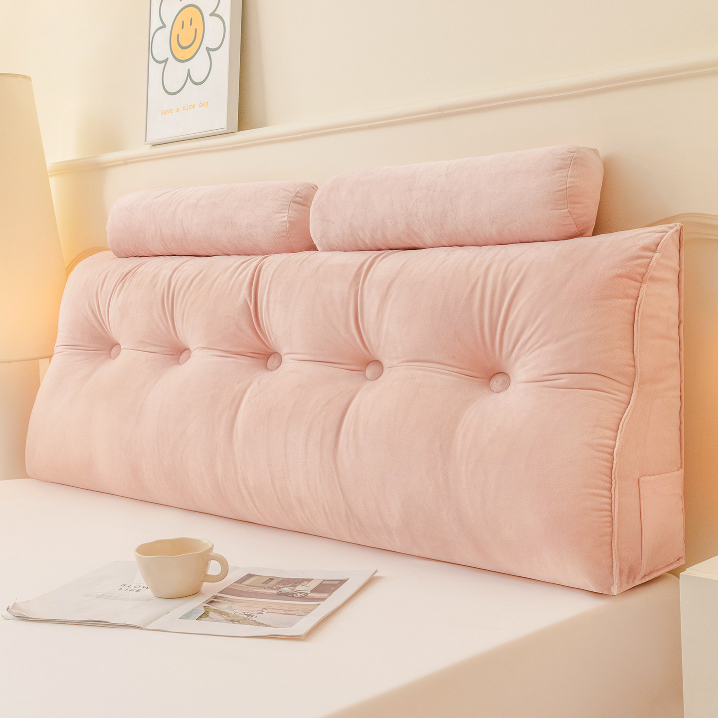 简约粉色床头大靠背软包榻榻米靠垫双人腰靠枕床上卧室宿舍可拆洗,居家布艺,床头靠垫,淘宝优惠券,粉丝福利购,淘宝优惠卷