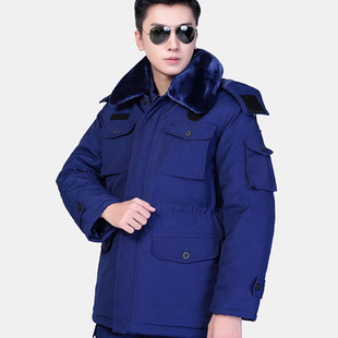 正品消蓝色棉大衣作训大衣火焰蓝备勤大衣冬季加厚棉服中长款
