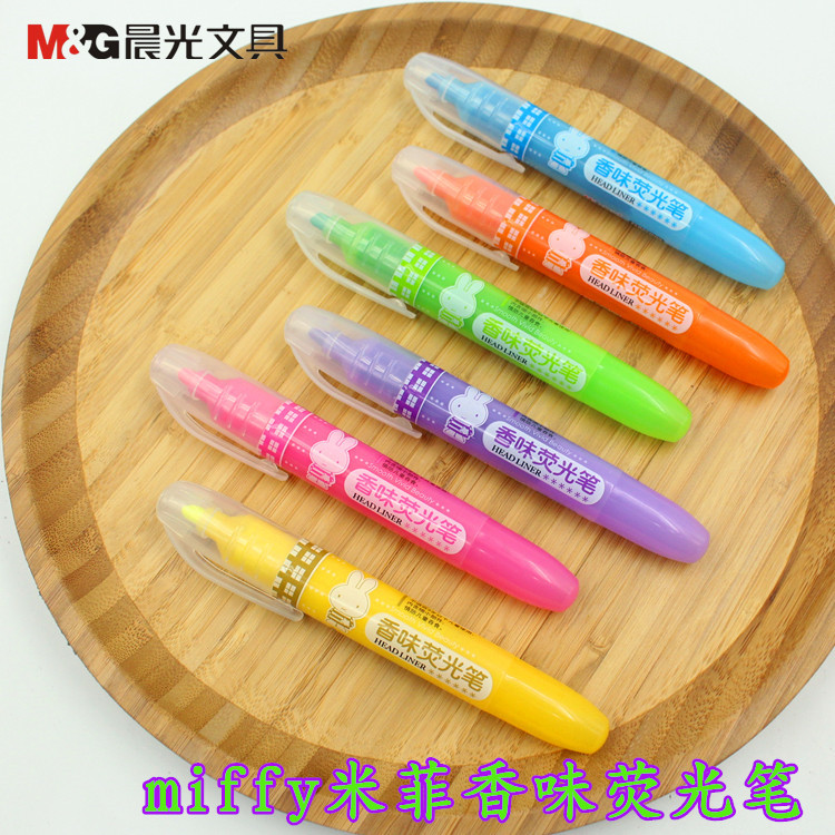 晨光文具米菲系列单头荧光笔记号笔fhm21003斜头重点标记笔韩国款