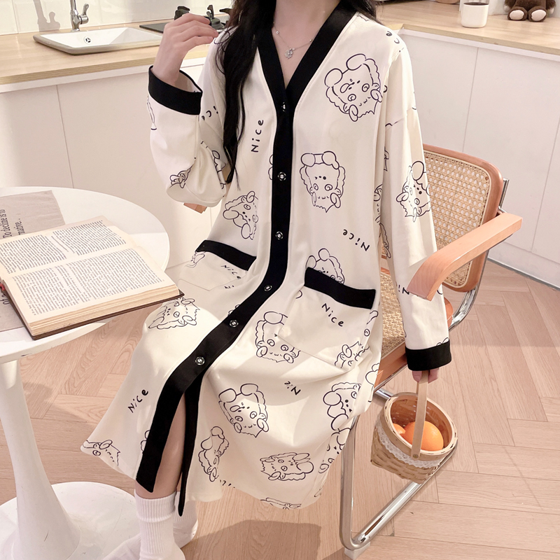 带胸垫待产连衣裙孕妇睡裙春秋季纯棉哺乳睡衣产后月子服产妇产房