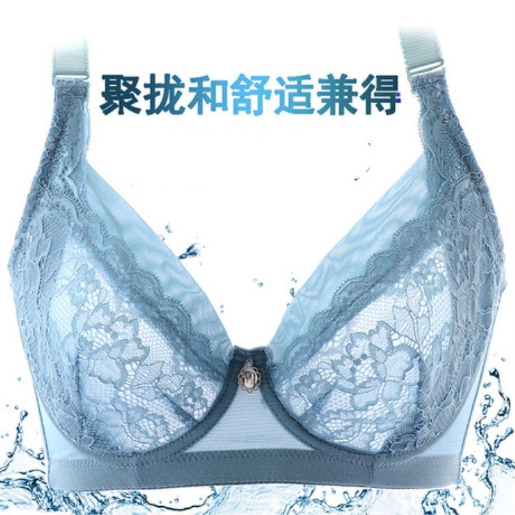 【天天特价】蕾丝透明超薄款性感薄模杯大胸显小女全罩杯胖mm文胸
