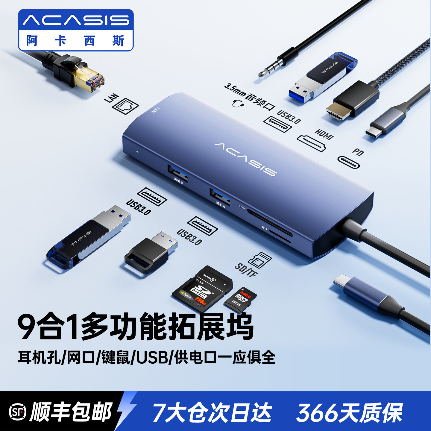 阿卡西斯typec拓展坞苹果电脑笔记本macbook多功能桌面USB扩展坞多接口网线HDMI4K投屏供电转换器兼容雷电4/3