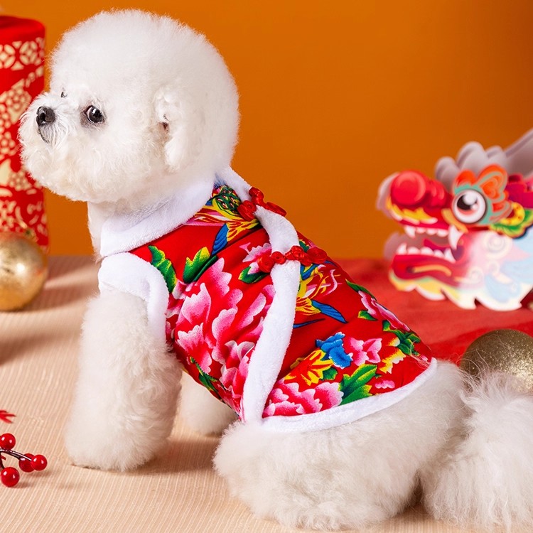 狗狗衣服冬天保暖背心比熊泰迪幼犬东北大花袄宠物新年中国风唐装
