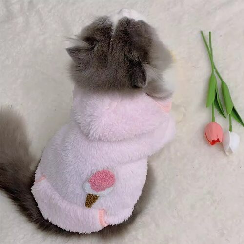 连帽雪糕款绒衣秋冬布偶蓝猫宠物幼猫狗狗猫咪衣服两脚保暖冬季装