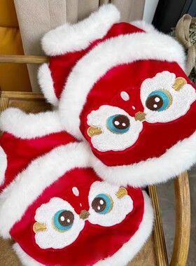 秋冬小狗狗新年醒狮福气比熊泰迪小型犬红色过年喜庆猫咪宠物冬装