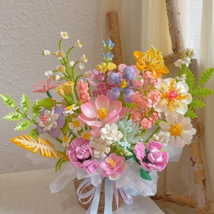 玩具摆件送女生情人节生日礼物 积木花玫瑰花束拼插花积木益智拼装