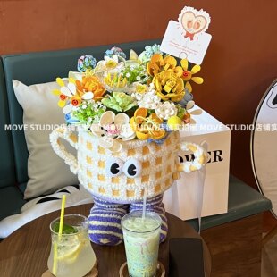 情人节礼物 摆件系列女 2025新款 DIY积木花束抱抱桶永生玫瑰花拼装