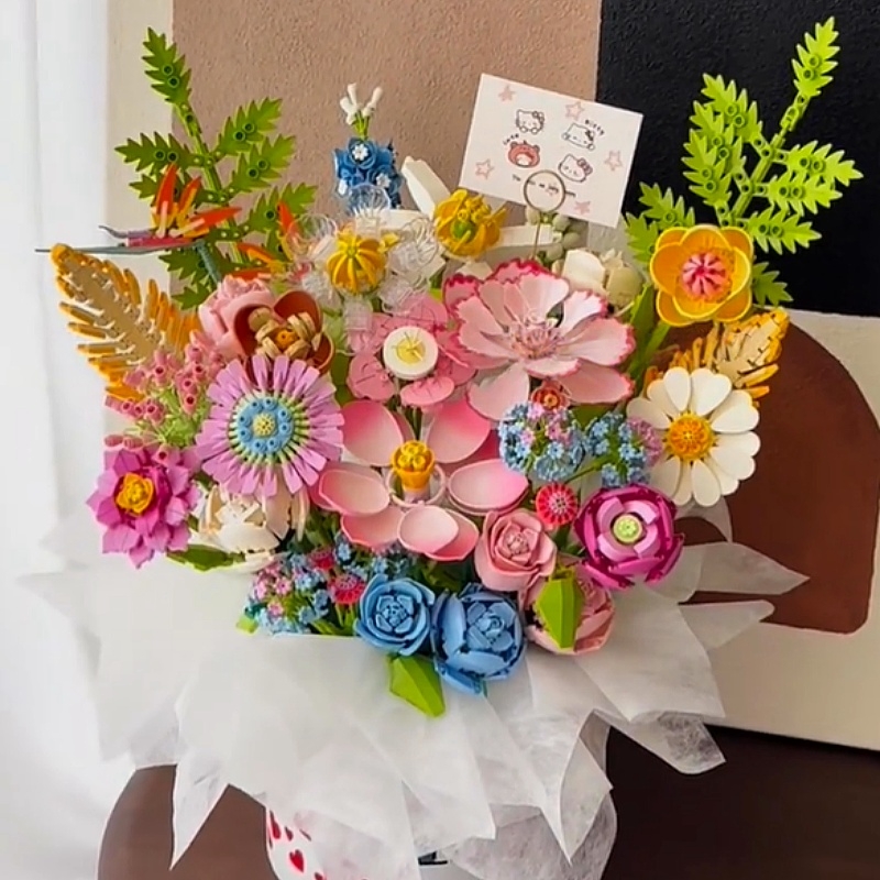创意积木花束红书同款高颜值抱抱桶高难度益智拼装玩DIY礼物女友