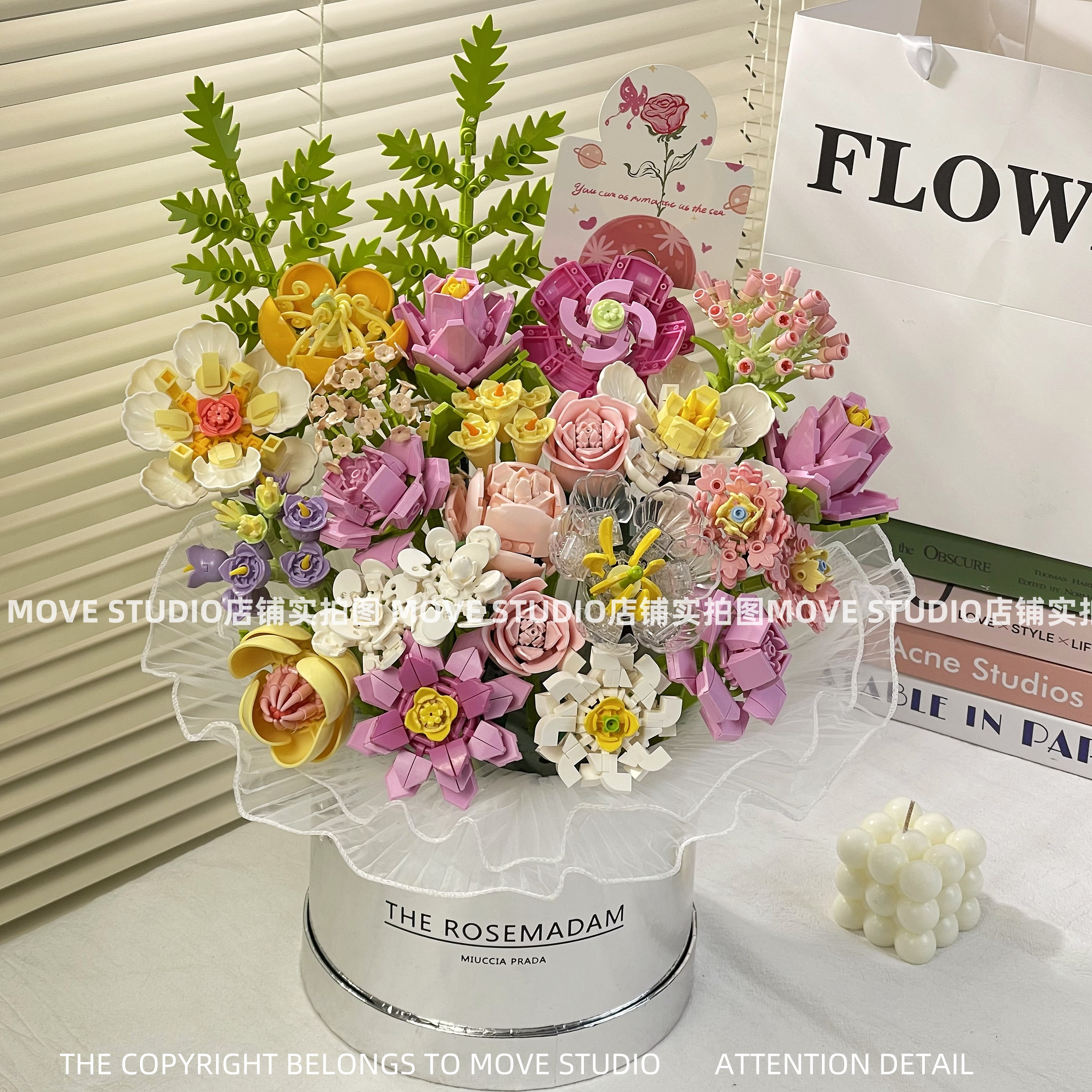 永生玫瑰花束积木仿真花束女生系列抱抱桶拼装女孩玩具情人节礼物