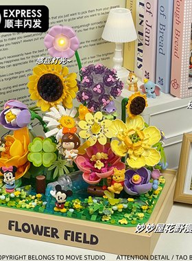 米奇妙妙屋花野漫游记永生花房摆件肉肉酱女生拼装玩具女生日礼物