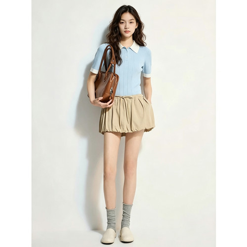 冰爽丝氧气衫短袖针织衫女polo衫撞色夏新1SZ203678F