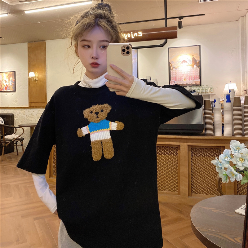 Cotton embroidery doll bear short sleeve t-shirt female student cartoon