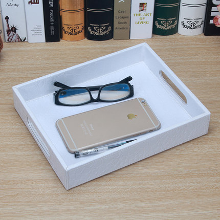 丽然皮革桌面收纳盘小 办公文具收纳 整理盒 创意托盘木