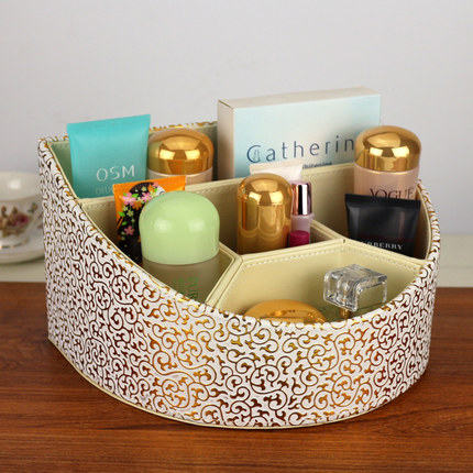 皮革欧式桌面化妆品护肤品梳妆台口红收纳盒 家用整理盒置物架木