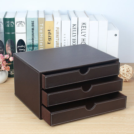 丽然皮革办公室桌面收纳盒 白色桌上文件柜 a4资料柜抽屉式置物架