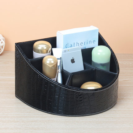 皮革欧式桌面化妆品护肤品梳妆台口红收纳盒 家用整理盒置物架木