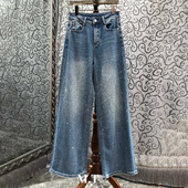 X米兰小镇南油高版 本双膝水洗磨白重工雪点烫钻直筒牛仔长裤 女L27