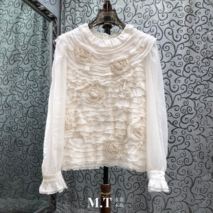 米兰小镇南油版 本欧货繁华裹身层层荷叶叠褶立体花朵套头上衣L25