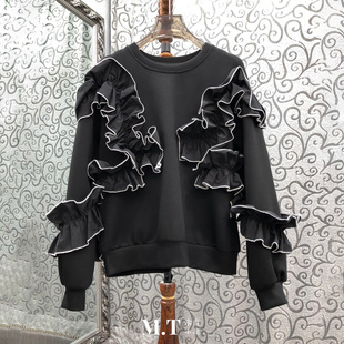 饰暗黑系加厚套头宽松卫衣女L23 前卫荷叶装 米兰小镇南油版 本时尚