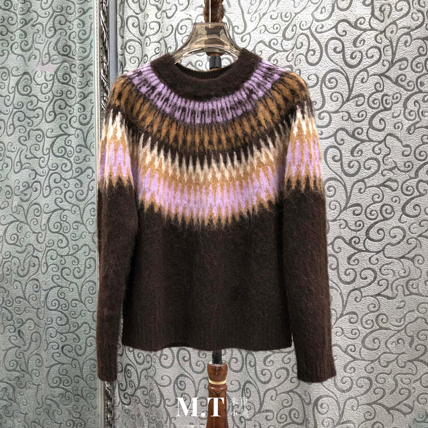 米兰小镇南油高版本美拉德慵懒风费尔岛闪电纹套头长袖针织毛衣K3