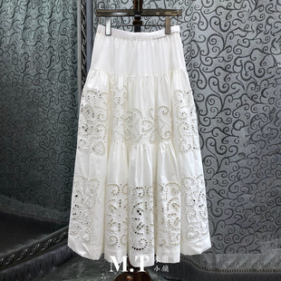 小众欧货古典宫廷风挖孔刺绣雕绣净色半身裙A7 X米兰小镇南油高版