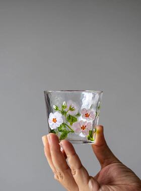 ZJ  HOME 小清新日式锤纹手绘水晶玻璃杯 圆形少女心水杯果汁杯