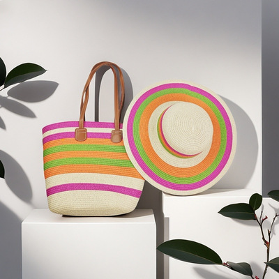 草帽草编包两件套遮阳帽大帽檐大