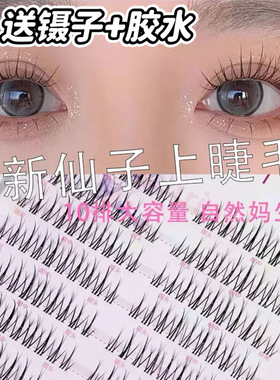 鱼小丫双尖小火苗清新仙子上睫毛10排假睫毛妈生自然分段清新灵动