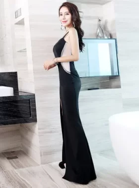 夜场礼服气质开叉新款低胸长裙裙子夜店女装性感包臀长款车模