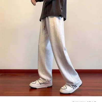 男休闲裤裤子春秋潮牌阔腿vibe长裤高街情侣拼接复古运动美式直筒