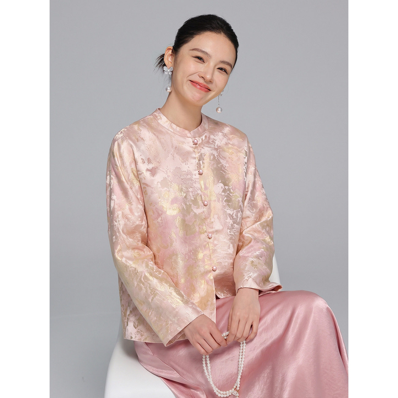 新中式锦缎提花外套女秋季新款国风禅意茶服高级感上衣