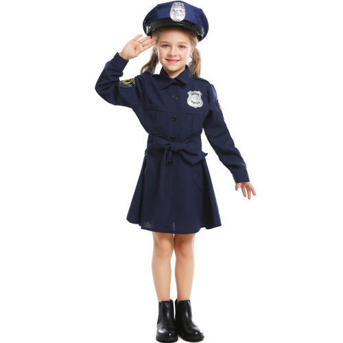 儿童欧美女警cosplay制服小女孩可爱职业装扮服装长袖连衣裙帽子