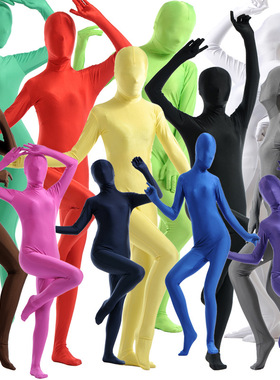 女士加大码全身包裹紧身衣zentai莱卡包头手脚连体衣绿幕抠图服装