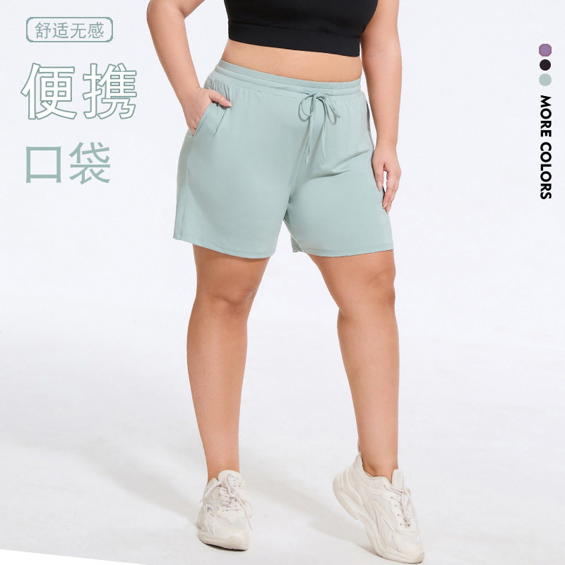 夏季女士速干抽绳跑步健身瑜伽五分裤胖MM加大码宽松休闲运动短裤