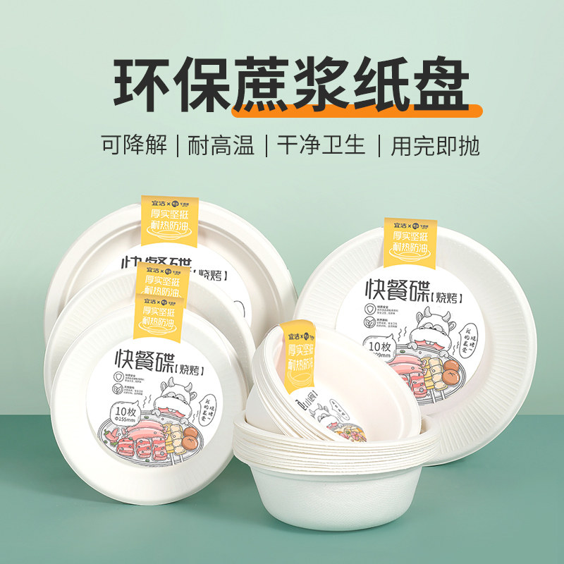 宜洁一次性纸盘子快餐碟生日蛋糕餐盘刀叉纸碟面包烧烤幼儿园9721
