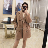 2025秋冬新款 双排扣M家101801短款 羊绒大衣宽松毛呢外套女小个子