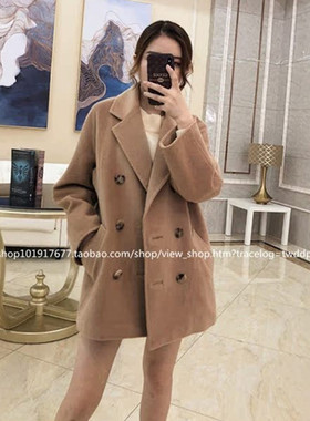 2025秋冬新款双排扣M家101801短款羊绒大衣宽松毛呢外套女小个子
