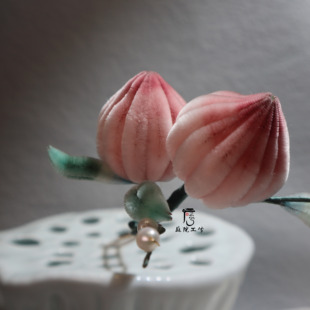 原创设计非遗绒花可爱粉色胖桃子发簪汉服古风旗袍配饰活泼发饰