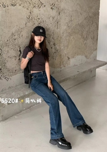 纳百牛仔复古筒叭牛仔裤女2024年春夏季新高腰显瘦直筒长裤女5520