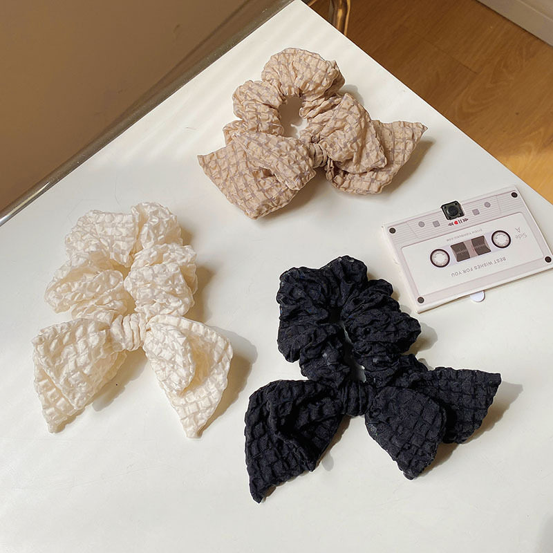 韩版黑色蝴蝶结大肠发圈高级感格子肥肠发绳简约皮筋扎发头花头饰