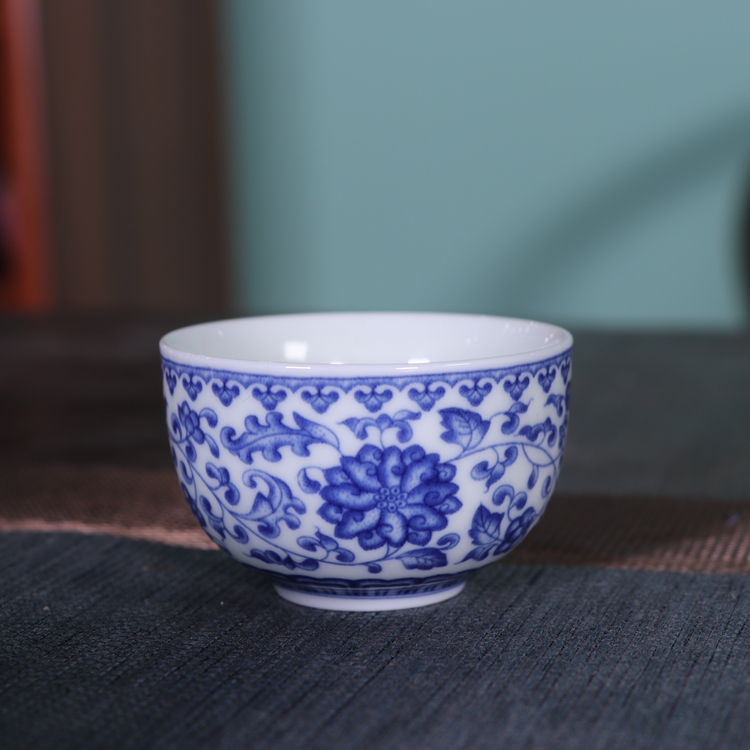 复古釉下青花缠枝莲杯茶杯功夫茶具景德镇仿古手工玩古董陶瓷器