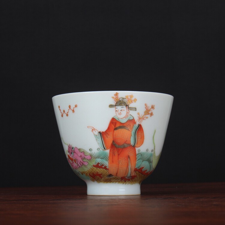 同治粉彩手绘魁星点斗茶杯单杯古玩古董陶瓷器手工仿古老货收藏