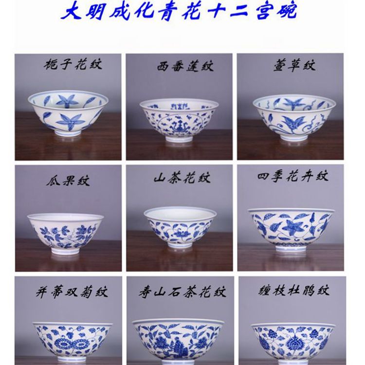 明成化青花手绘十二花卉宫碗