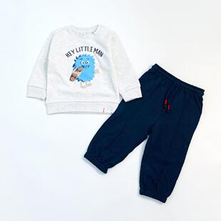 德国小鼠~ 板板正正 男女童宝宝春秋加绒抓绒一体绒卫衣卫裤套装