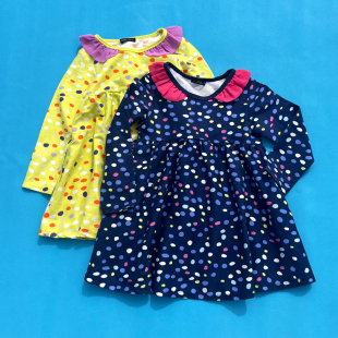 日单丸gao 童年的色彩 女童儿童春秋长袖大摆公主裙波点连衣裙子