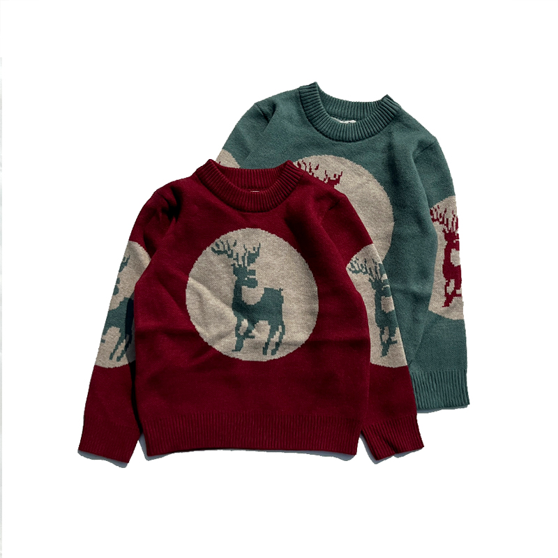 双层交织圆领毛衣男童女童圣诞款