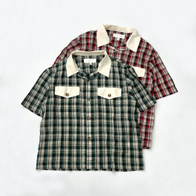 短袖纯棉衬衫男女复古宽松